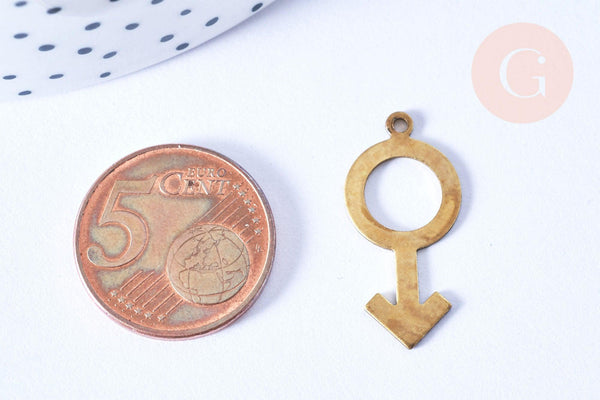 Pendentif signe masculin laiton brut 26x16mm, x2 (G6509)