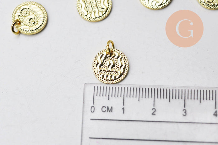 Pendentif signes astrologiques zircon laiton doré, x1 (G6416)