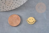 Pendentif smiley acier 201 inoxydable doré ou platine 12.5mm, x1 (G5687)