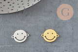 Pendentif smiley acier 201 inoxydable doré ou platine 12.5mm, x1 (G5687)-Breloques et pendentifs-Gingerlily Perles