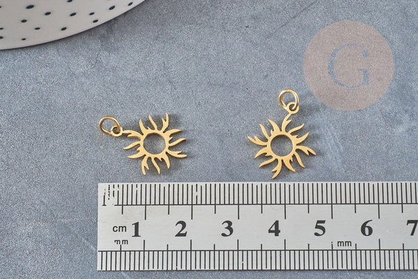 Pendentif soleil acier 201 doré inoxydable PVD 17mm, x1 (G3541)