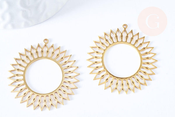 Pendentif soleil acier inoxydable 201 doré 39mm,création bijoux, acier inoxydable x1 G6671