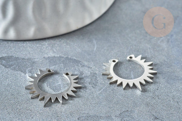 Pendentif soleil acier inoxydable platine 19.5mm, création bijoux acier inoxydable argenté, x1 G7606