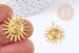 Pendentif soleil laiton brut 25mm, un apprêt doré sans nickel,un pendentif doré en laiton brut, x1 G8840