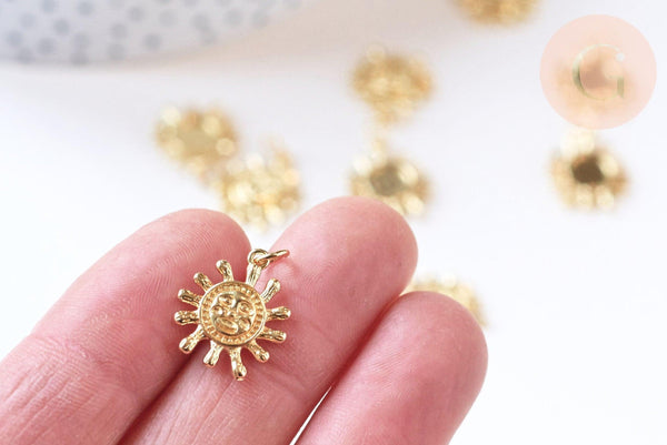Pendentif soleil laiton doré 18k 16.5, pendentif en cristal pour création bijoux porte bonheur pour femme, x1 (G6238)