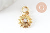 Pendentif soleil laiton doré 18k zircon, pendentif en cristal pour création bijoux porte bonheur pour femme en zircon,12.5mm, x1 (G6195)
