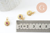 Pendentif soleil laiton doré 18k zircon, pendentif en cristal pour création bijoux porte bonheur pour femme en zircon,12.5mm, x1 (G6195)