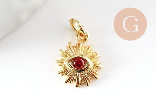 Pendentif soleil laiton doré 18k zircon, pendentif en cristal pour création bijoux porte bonheur pour femme en zircon,12.5mm, x1 (G6195)