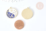 Pendentif soleil lune étoiles bleu zamac doré zircon 27.7mm, x1 (G8088)