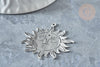 Pendentif soleil mystique argenté acier inoxydable 37.5mm, acier inoxydable platine, x1 G7655