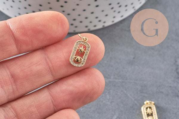 Pendentif soleil oeil protecteur chance en laiton zircon 18K,Pendentif doré porte-bonheur,13.5mm x1 (G4236)