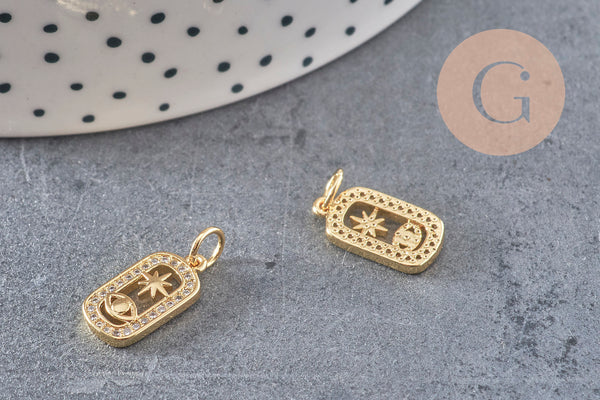 Pendentif soleil oeil protecteur chance en laiton zircon 18K,Pendentif doré porte-bonheur,13.5mm x1 (G4236)