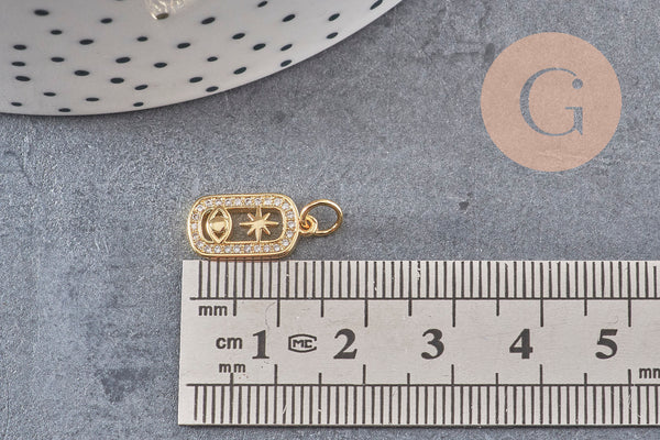 Pendentif soleil oeil protecteur chance en laiton zircon 18K,Pendentif doré porte-bonheur,13.5mm x1 (G4236)