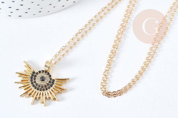 Pendentif soleil oeil protecteur chance zamac doré zircon 18K 13-30mm,Pendentif doré porte-bonheur x1 G7690