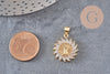 Pendentif soleil vierge marie laiton doré 18k zircon 21mm, cristal pour création bijoux porte bonheur femme en zircon, x1 (G8518)
