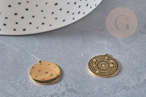 Pendentif système solaire acier 201 inoxydable dore 19.5mm, x1 (G6127)