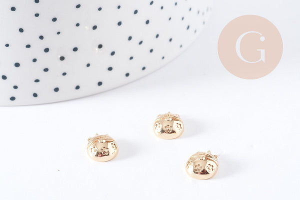 Pendentif tête de chat porte-bonheur laiton doré 18K 11mm, x1 (G9016)