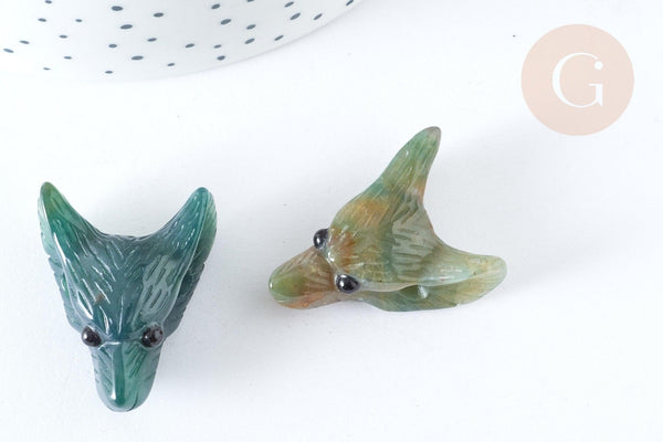 Pendentif tête de loup agate indienne 37-42mm, x1 (G7555)