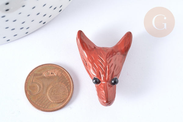 Pendentif tête de loup jaspe rouge naturelle 37-42mm, x1 (G7556)