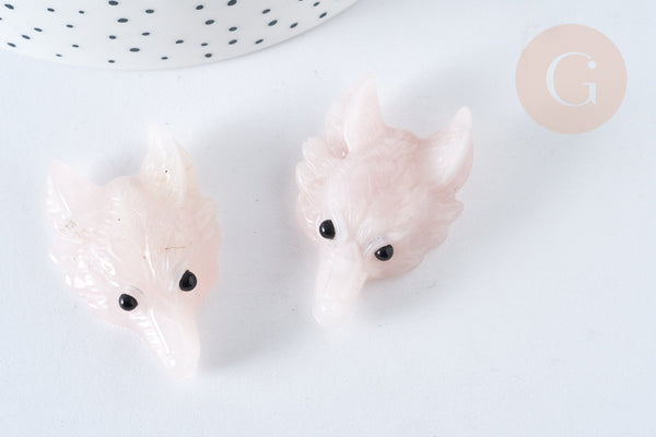 Pendentif tête de loup quartz rose 37-42 mm, pierre naturelle, x1 (G7557)