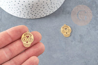 Pendentif tête de mort mexique acier 201 inoxydable dore 22mm,breloque acier inoxydable doré dia de muertos, x1 G4609