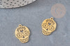 Pendentif tête de mort mexique acier 201 inoxydable dore 22mm,breloque acier inoxydable doré dia de muertos, x1 G4609