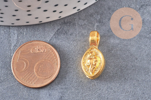 Pendentif tibétain laiton doré, breloque bouddhisme, pendentif laiton religieux, 21mm, x2 (G4324)