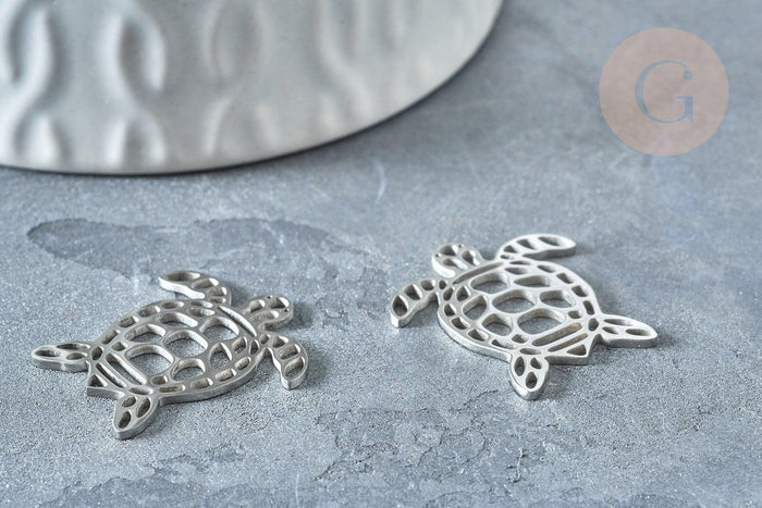 Pendentif tortue argenté acier 201 inoxydable 24mm, x1 (G7615)