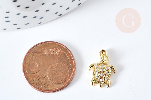 Pendentif tortue laiton doré zircon 16mm, x1 (G8587)