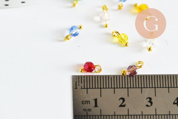 Pendentif toupie doré carats cristal multicolore transparent 9mm, pendentif doré cristal, X8 (G6223)