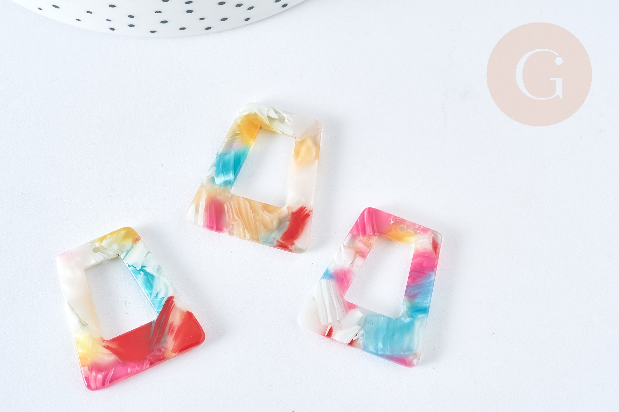 Pendentif trapèze acétate multicolore 29,5mm, création bijoux plastique,x 2 (G7582)