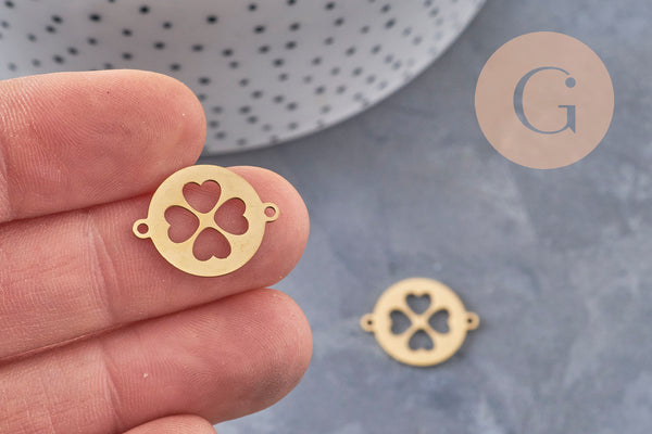 Pendentif trèfle acier 201 inoxydable doré ou platine 19.5mm, x1 (G10975)