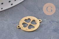 Pendentif trèfle acier 201 inoxydable doré ou platine 19.5mm, x1 (G10975)