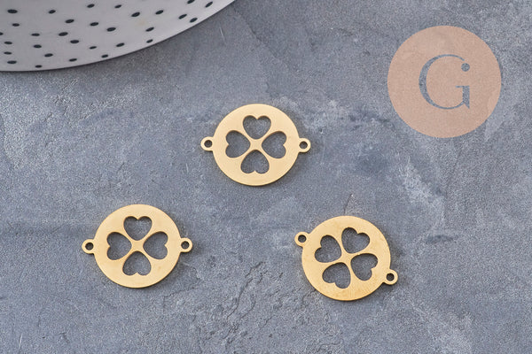 Pendentif trèfle acier 201 inoxydable doré ou platine 19.5mm, x1 (G10975)
