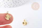 Pendentif trèfle quatre feuilles laiton doré 18K 11mm, x1 (G8737)