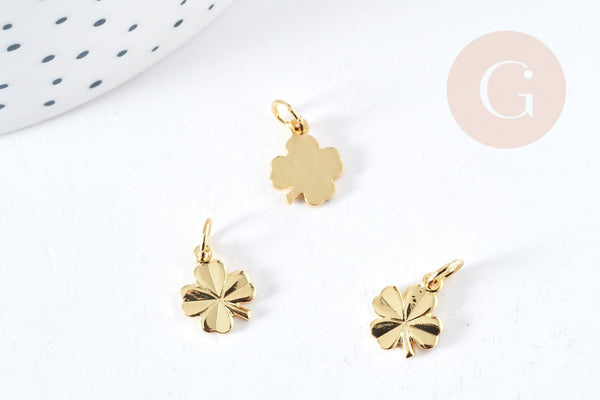 Pendentif trèfle quatre feuilles laiton doré 18K 11mm, x1 (G8737)