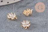 Pendentif trèfle quatre feuilles laiton doré 18K et zircons blancs 9mm, x1 (G4460)