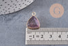 Pendentif triangle améthyste violette, pendentif pierre, support doré, création bijoux pierre naturelle, 19mm, x1 G3938