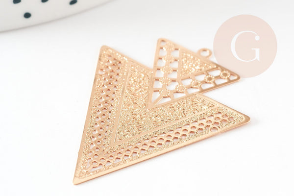 Pendentif triangle ethnique laiton dore 40mm,breloque sans nickel pour création bijoux x1 (G9271)