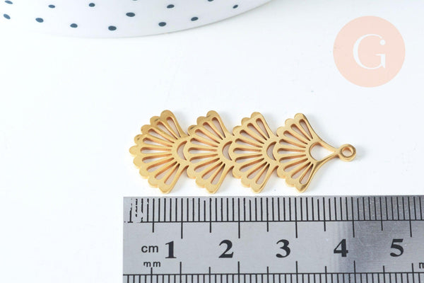 Pendentif triangle éventail acier doré 44mm, breloque doré, acier inoxydable doré, pendentif sans nickel, x1 G6341