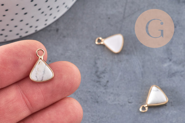 Pendentif triangle howlite,creation pendentif bijoux pierre naturelle, pendentif pierre howlite Naturel,16mm, x1 -G2095
