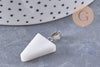 Pendentif triangle jade naturel blanc acier inoxydable platine 24mm, x1 (G10059)