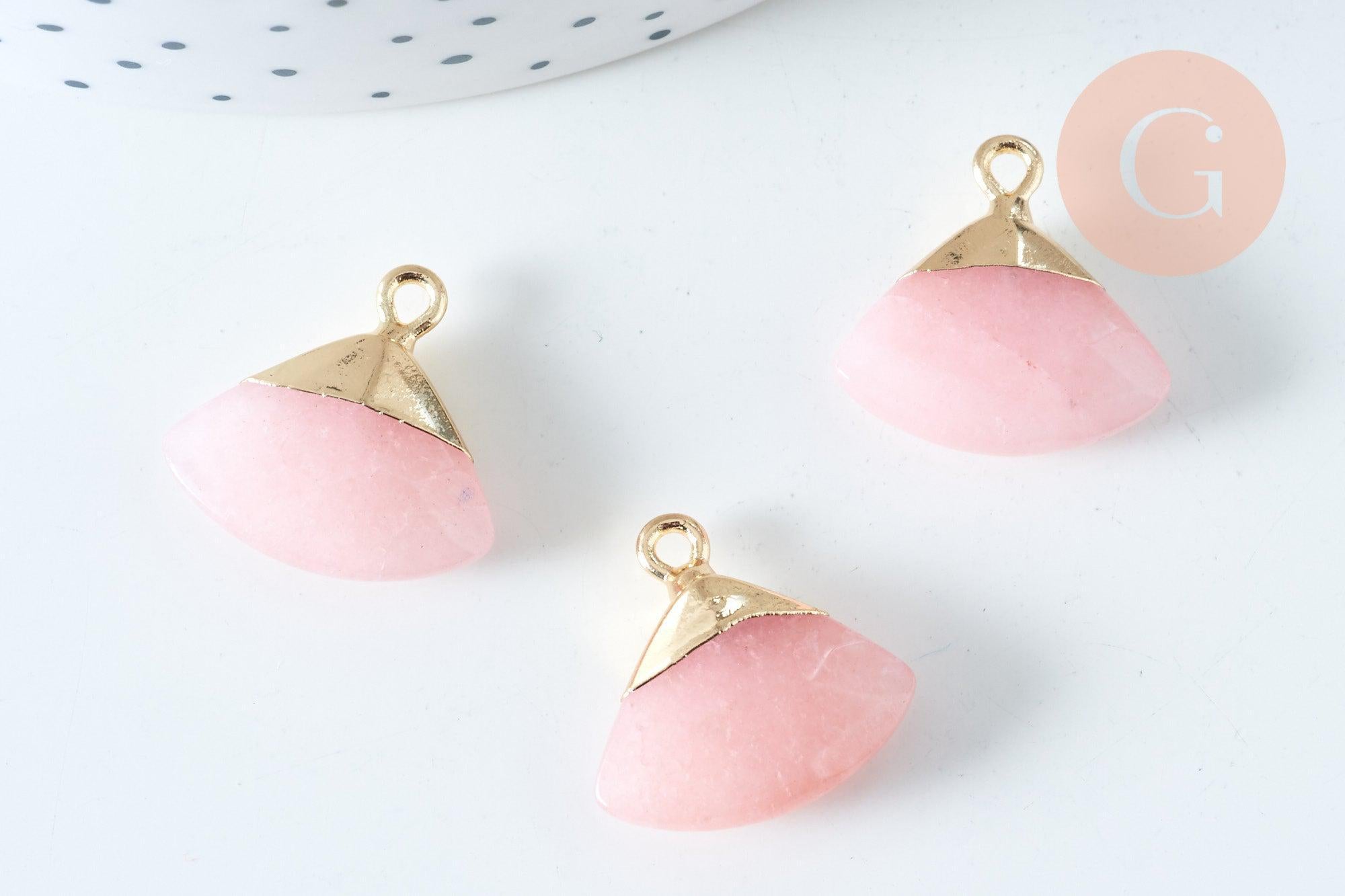 Pendentif triangle jade rose facettes 20mm,pendentif bijoux, pendentif pierre, jade naturel,jade bleu,pendentif jade, x1, G3065