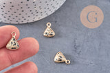 Pendentif triangle jaspe dalmatien naturel laiton doré 16mm, x1 (G0976)