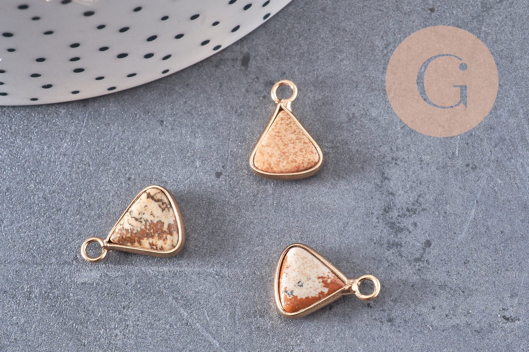 Pendentif triangle jaspe paysage,creation pendentif bijoux pierre naturelle, pendentif pierre jaspe Naturel,16mm, x1, G2330