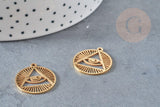 Pendentif triangle oeil protecteur acier 201 inoxydable dore 22mm, x1 (G4607)