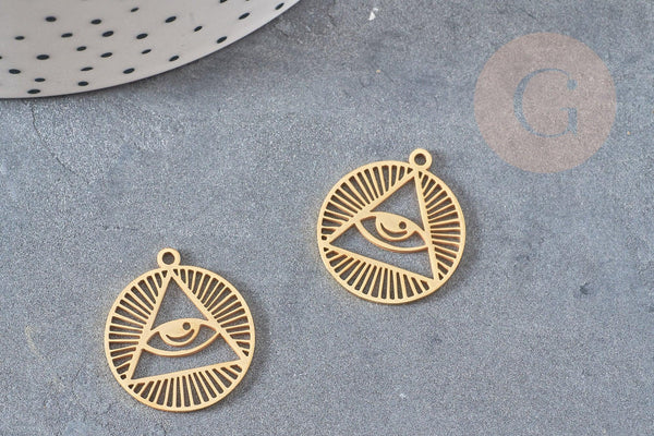 Pendentif triangle oeil protecteur acier 201 inoxydable dore 22mm, x1 (G4607)