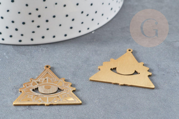 Pendentif triangle oeil protecteur acier 201 inoxydable dore 33.5mm,création bijoux mystique x1 G6036