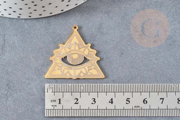 Pendentif triangle oeil protecteur acier 201 inoxydable dore 33.5mm,création bijoux mystique x1 G6036