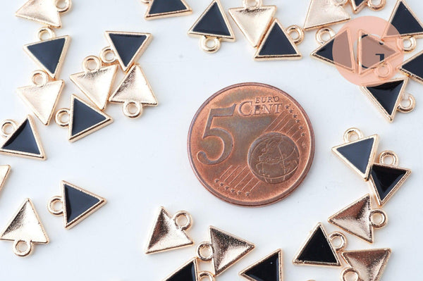 Pendentif triangle plein zamac doré émail noir 10mm,pendentif doré pour création de bijoux,x 5 G6106